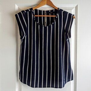 E Hanger M Navy Blue White Stripe Cap Sleeve Top